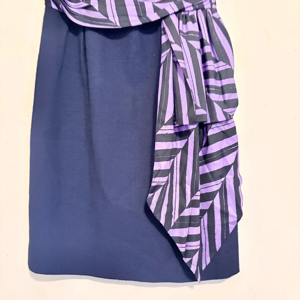 Milly Marcela Silk Purple Black Striped Sleeveless Sheath Dress Side Drape Sz 4 - Picture 9 of 15